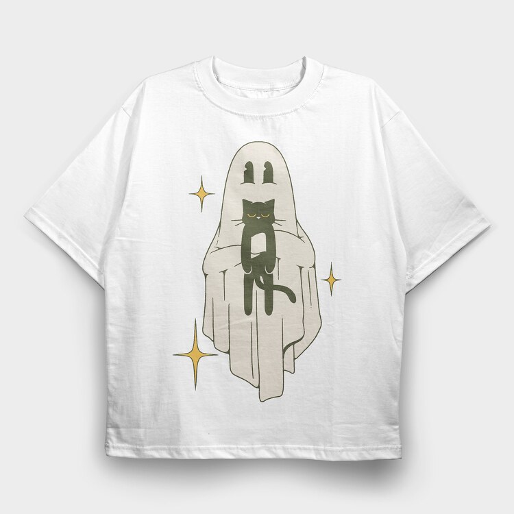 Ghost With Cat, Tricou Oversize Barbati (Unisex)