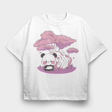 Panda Sakura Kawaii, Tricou Oversize Barbati (Unisex)