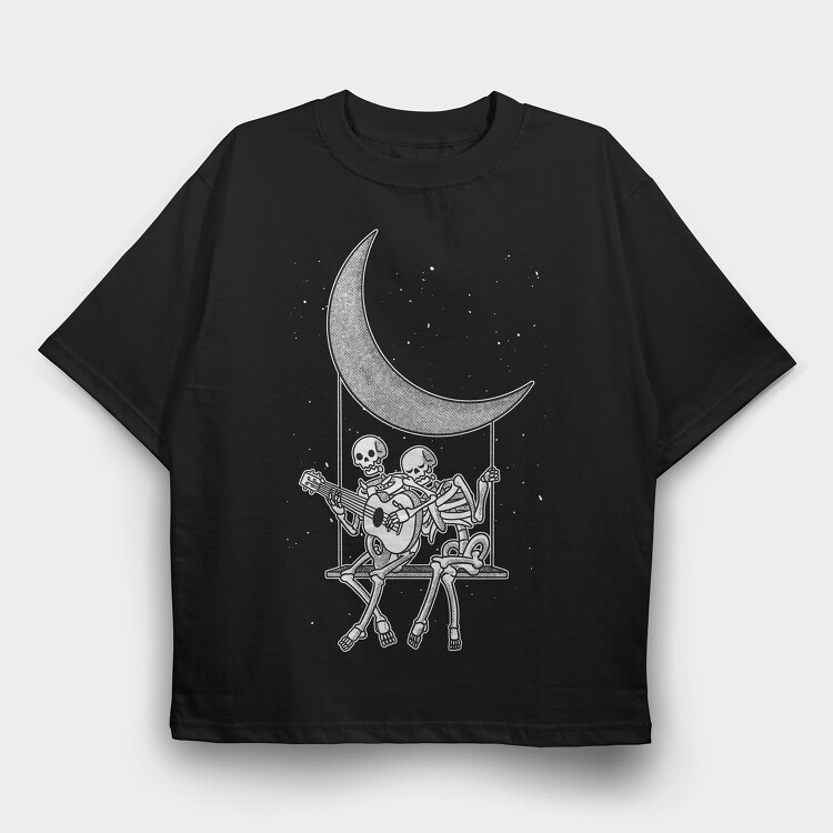 Skeletons Couple Guitar Moon, Tricou Oversize Barbati (Unisex)