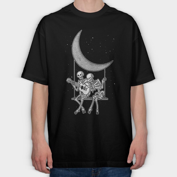 Skeletons Couple Guitar Moon, Tricou Oversize Barbati (Unisex)