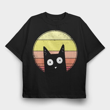 Vintage Sunset Cat, Tricou Oversize Barbati (Unisex)
