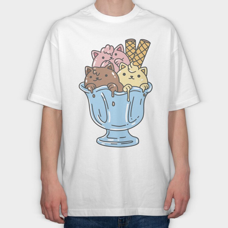 Cute Cats Ice Cream Bowl, Tricou Oversize Barbati (Unisex)