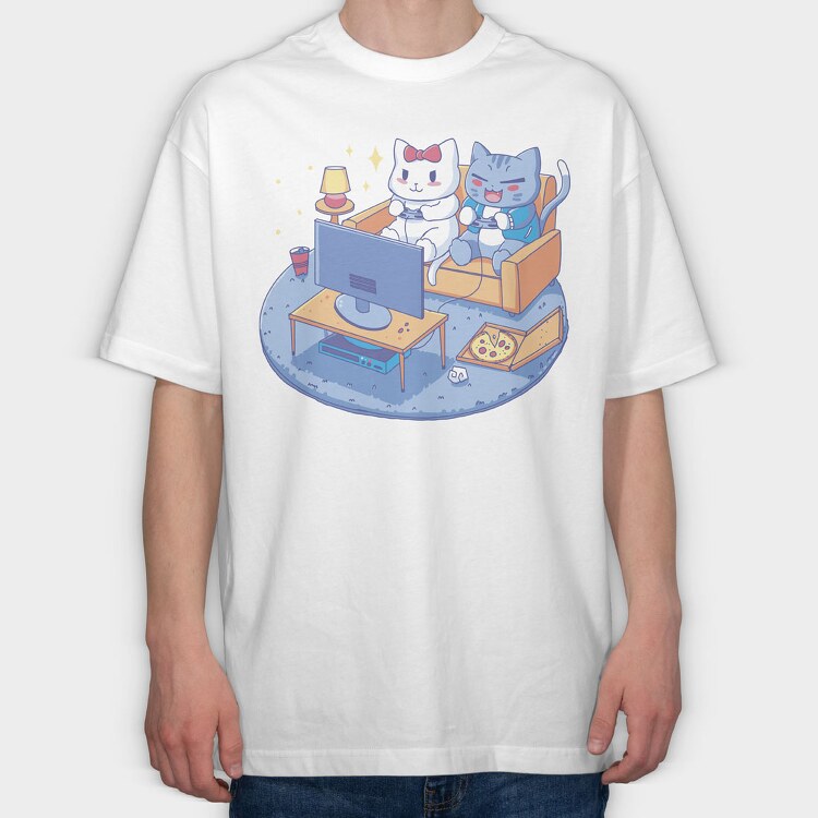 Cute Cats Video Games Anime, Tricou Oversize Barbati (Unisex)