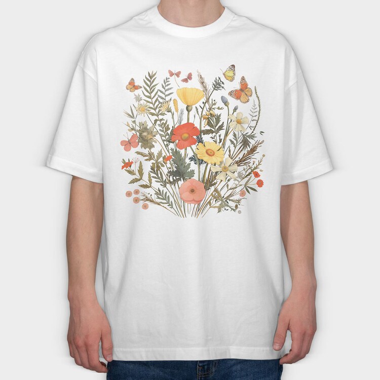 Vintage Wildflowers, Tricou Oversize Barbati (Unisex)