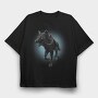 Girl Riding Wolf, Tricou Oversize Barbati (Unisex)