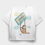 Girl Swinging on a Cassette Tape, Tricou Oversize Barbati (Unisex)