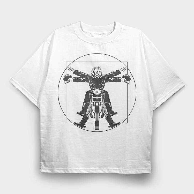 Vitruvian Man Bike, Tricou Oversize Barbati (Unisex)