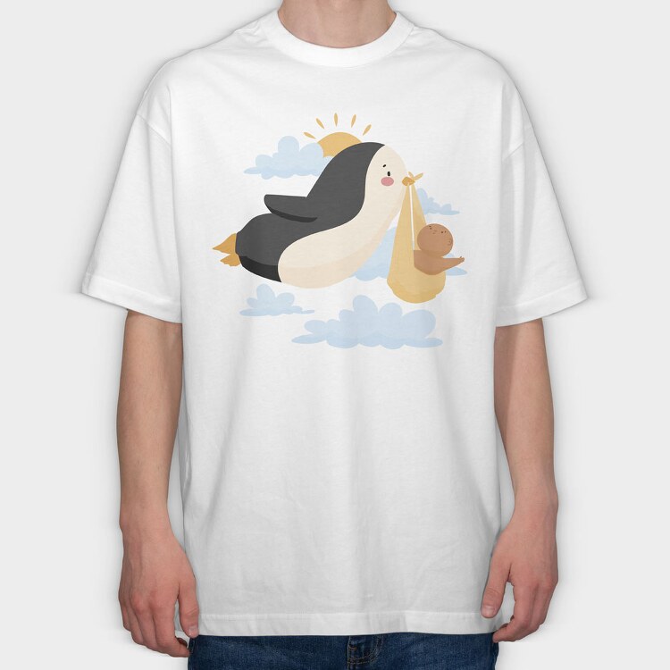 Penguin With a Baby, Tricou Oversize Barbati (Unisex)