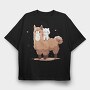 Cute Lama and Cat, Tricou Oversize Barbati (Unisex)