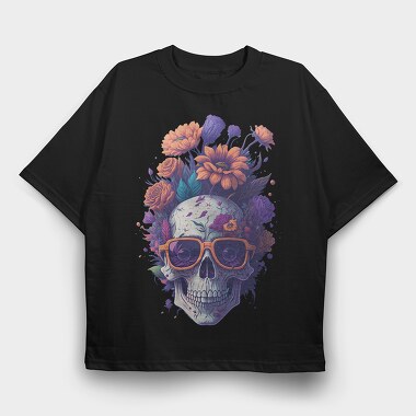 Skull Flowers Glasses, Tricou Oversize Barbati (Unisex)