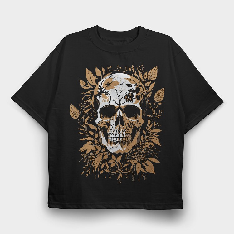 Skull Gold Leaves, Tricou Oversize Barbati (Unisex)