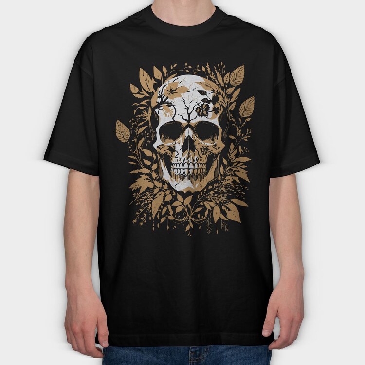 Skull Gold Leaves, Tricou Oversize Barbati (Unisex)