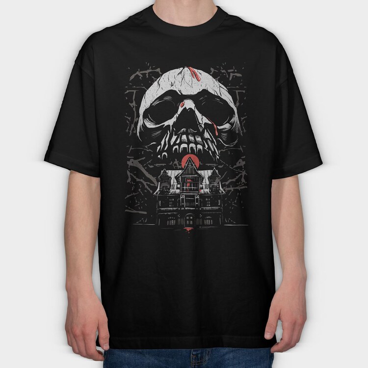 Skull Haunted House, Tricou Oversize Barbati (Unisex)