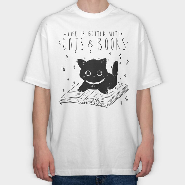 Life Is Better With Cats and Books, Tricou Oversize Barbati (Unisex)