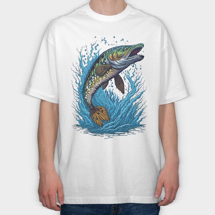 Pike Fish Jump, Tricou Oversize Barbati (Unisex)