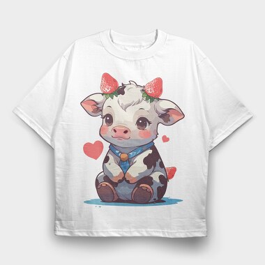 Cute Strawberry Cow, Tricou Oversize Barbati (Unisex)