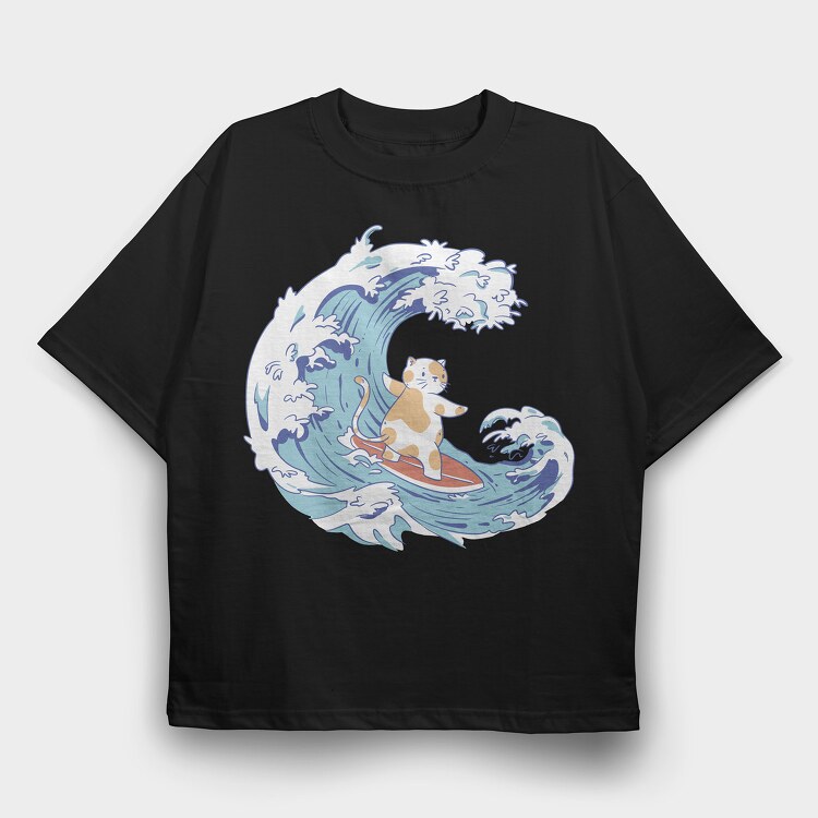 Cute Surfer Cat, Tricou Oversize Barbati (Unisex)