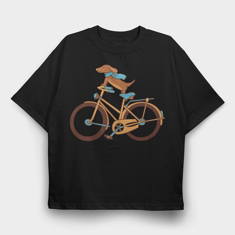 Dachshund Dog Bike, Tricou Oversize Barbati (Unisex)