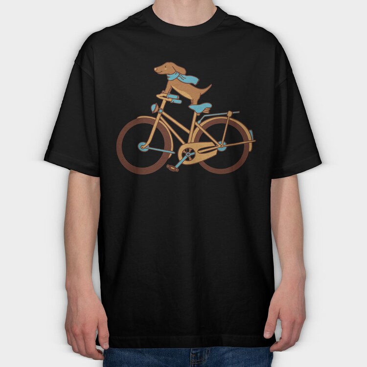 Dachshund Dog Bike, Tricou Oversize Barbati (Unisex)