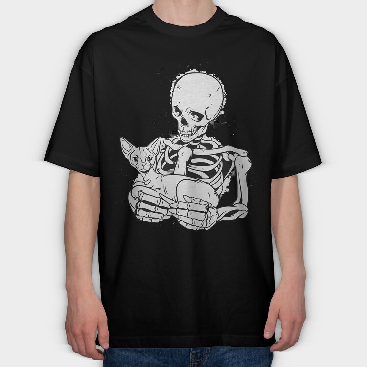 Skull With Cat, Tricou Oversize Barbati (Unisex)