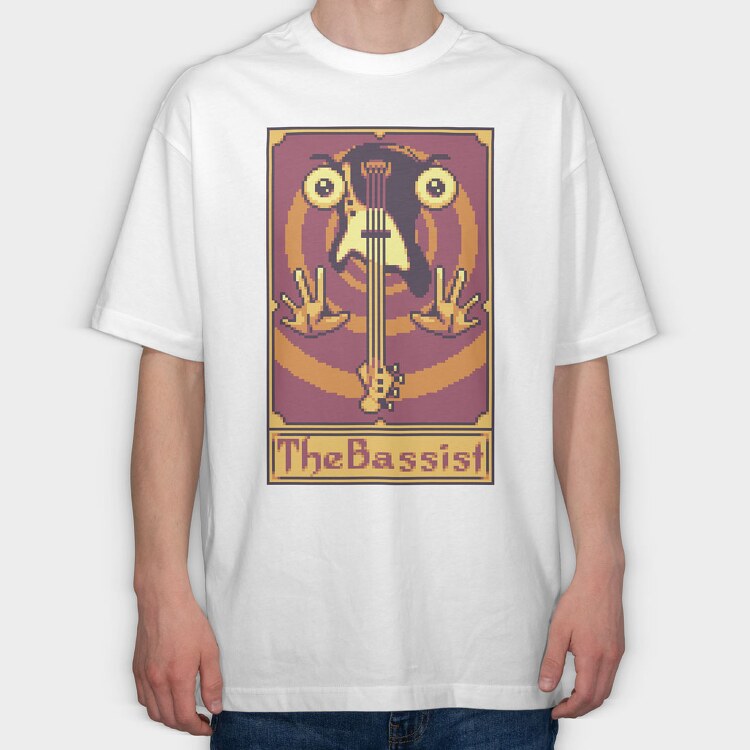 Pixelart Tarot Card the Bassist, Tricou Oversize Barbati (Unisex)