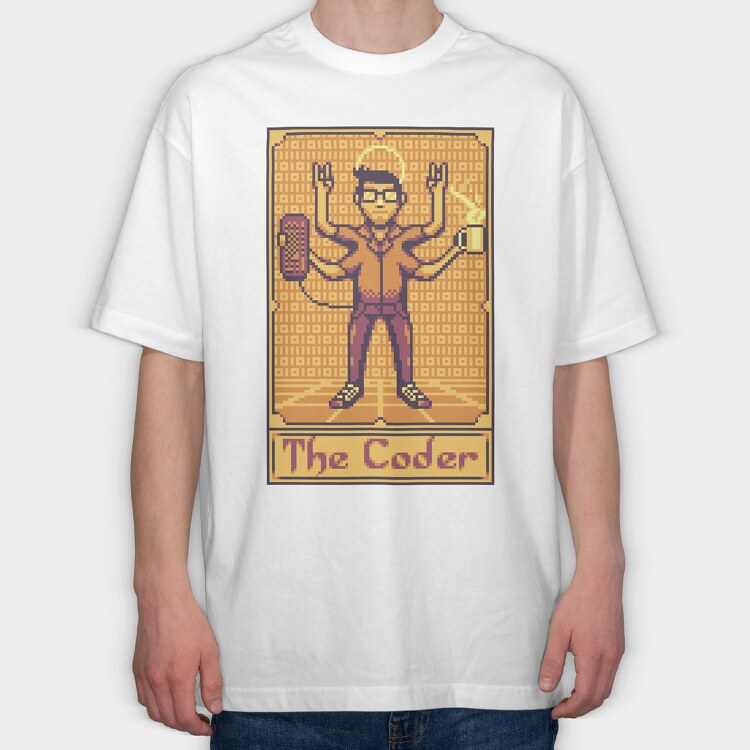 Pixelart Tarot Card the Coder, Tricou Oversize Barbati (Unisex)