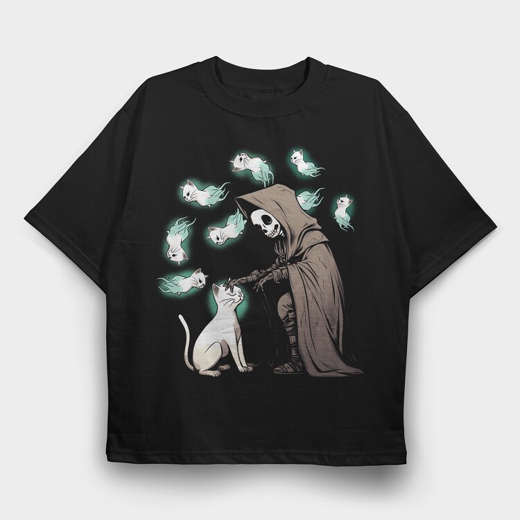 Grim Reaper Cat Lives, Tricou Oversize Barbati (Unisex)