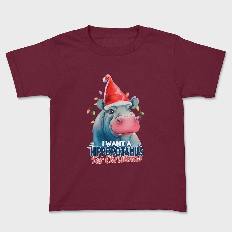 Hippo Watercolor Christmas, Tricou Copii