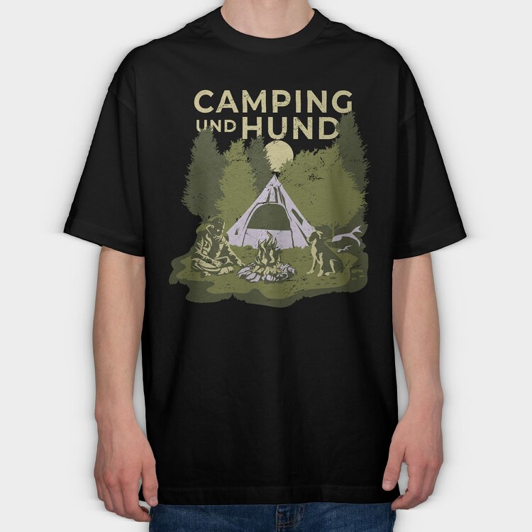 Camping and Hund, Tricou Oversize Barbati (Unisex)