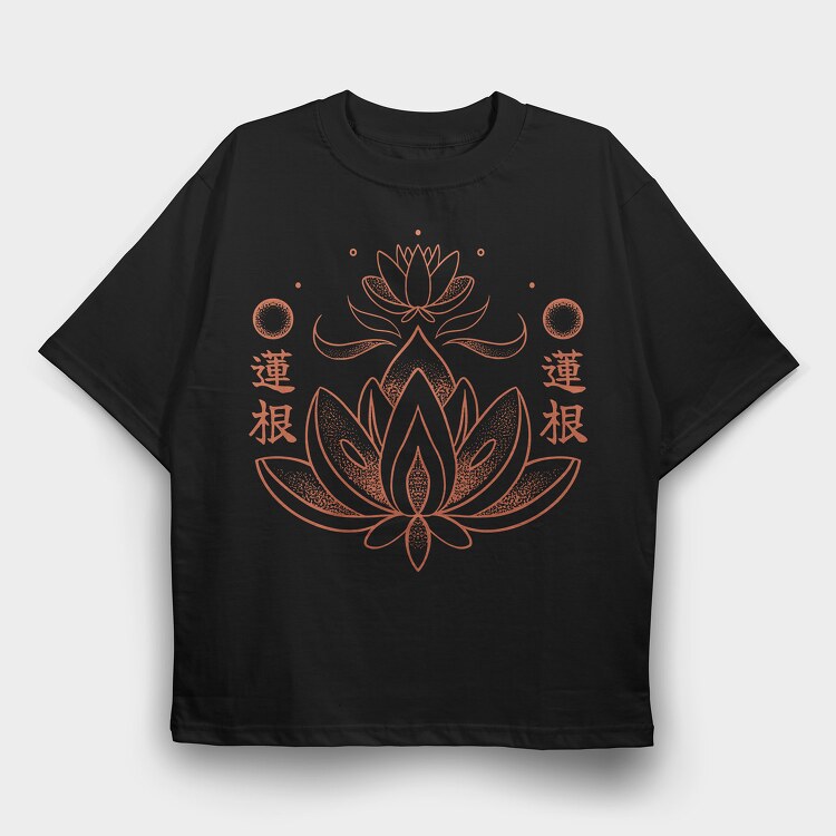 Lotus Flower Orange Japanese, Tricou Oversize Barbati (Unisex)