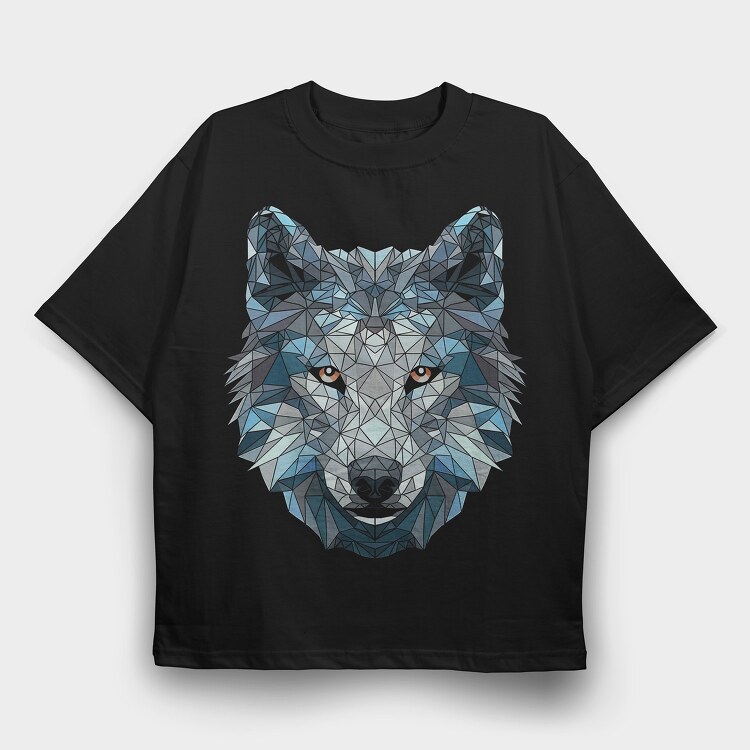 Polygonal White Wolf, Tricou Oversize Barbati (Unisex)