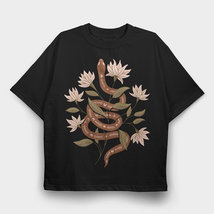 Snake and Flowers, Tricou Oversize Barbati (Unisex)