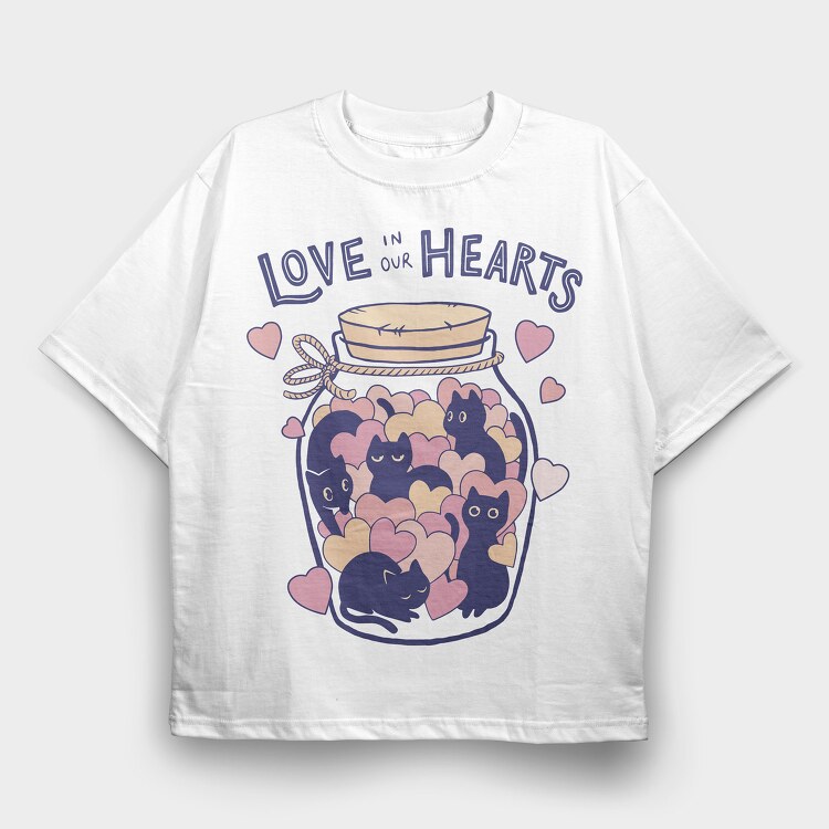 Love in Our Hearts Cats Jar, Tricou Oversize Barbati (Unisex)