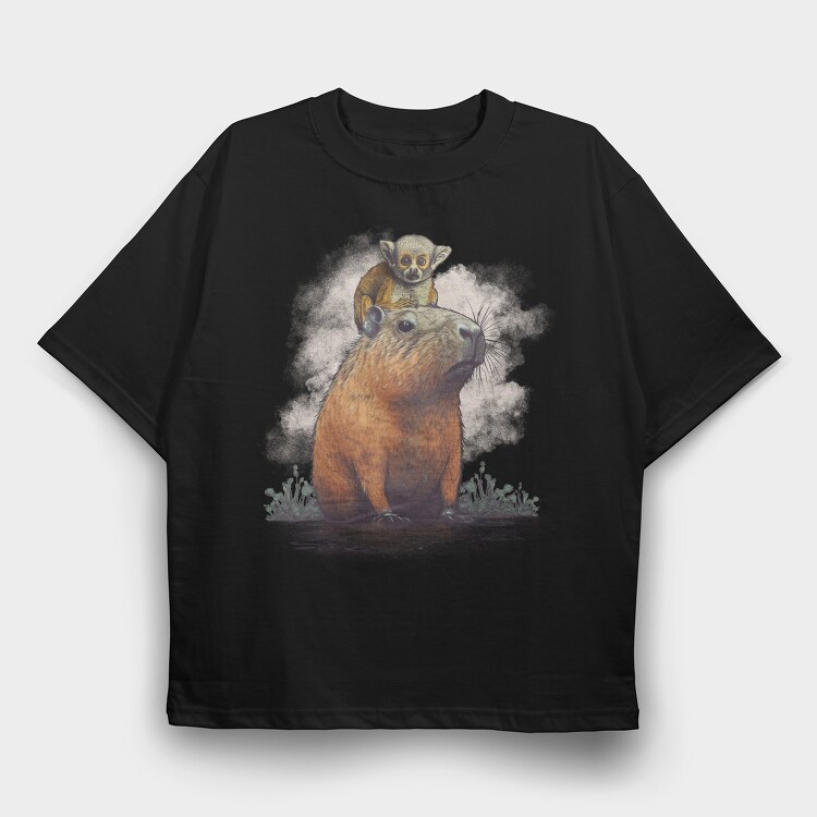 Capybara Monkey, Tricou Oversize Barbati (Unisex)