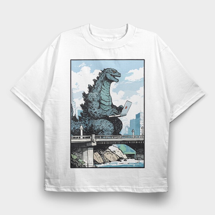 Dinosaur Working, Tricou Oversize Barbati (Unisex)