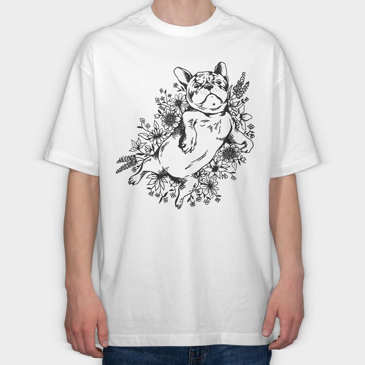 Pug Flowers, Tricou Oversize Barbati (Unisex)
