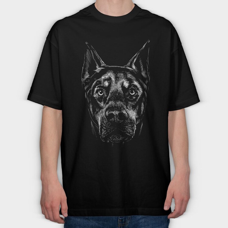 Doberman Dog Monochrome, Tricou Oversize Barbati (Unisex)