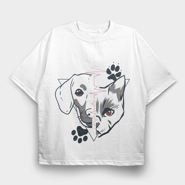 Dog and Cat Heartbeat, Tricou Oversize Barbati (Unisex)