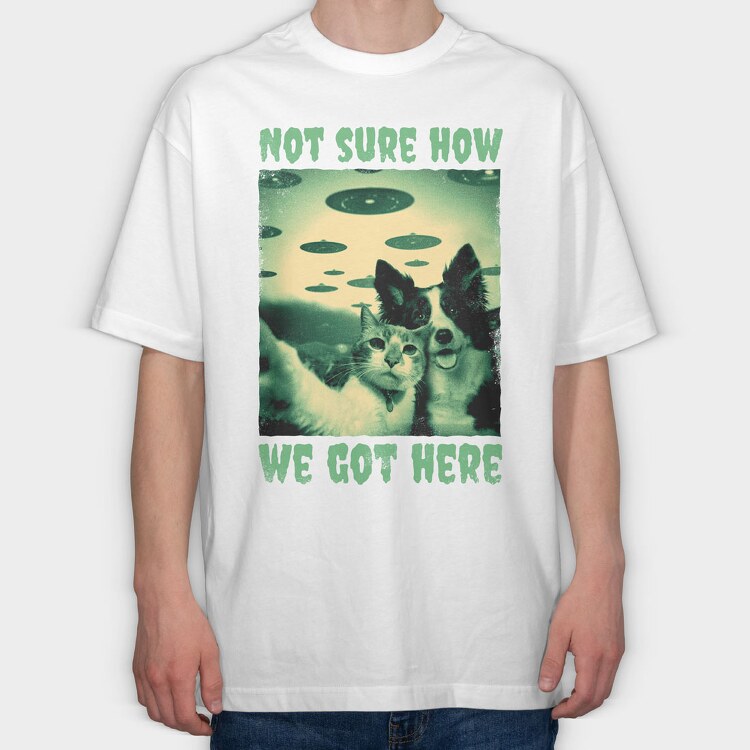 Dog and Cat Ufo, Tricou Oversize Barbati (Unisex)