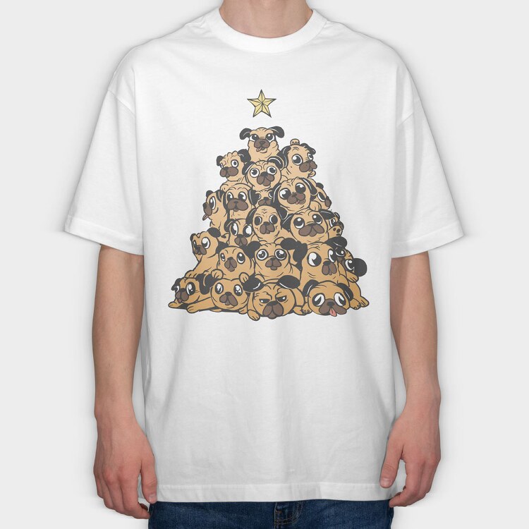 Pugs Christmas Tree, Tricou Oversize Barbati (Unisex)