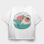 Cat Biting Shark, Tricou Oversize Barbati (Unisex)