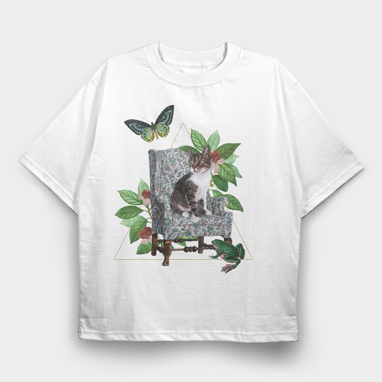 Cat Butterfly, Tricou Oversize Barbati (Unisex)