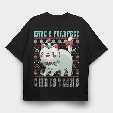 Purrfect Christmas Ugly Sweater, Tricou Oversize Barbati (Unisex)