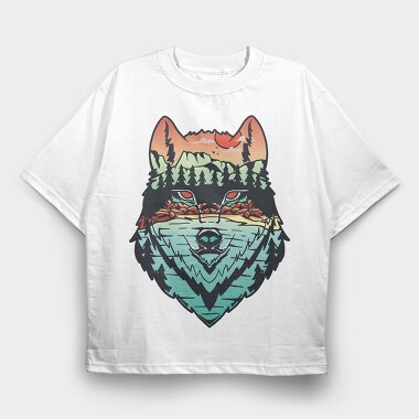 Hand Draw Landscape Wolf, Tricou Oversize Barbati (Unisex)