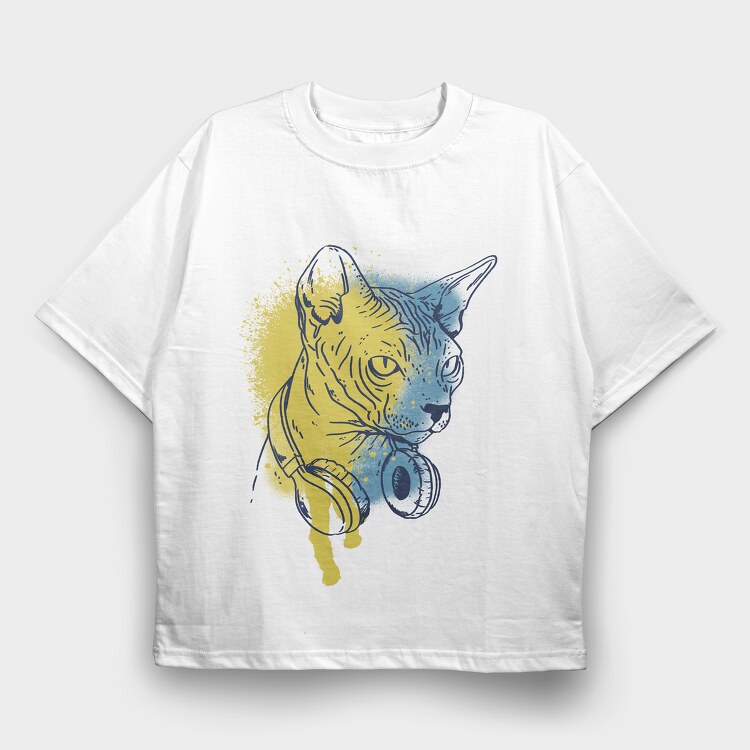 Sphynx Cat Headphones, Tricou Oversize Barbati (Unisex)
