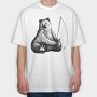 Hand Drawn Bear Fishing, Tricou Oversize Barbati (Unisex)