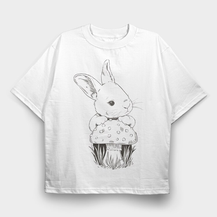 Rabbit and Mushroom, Tricou Oversize Barbati (Unisex)
