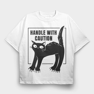 Handle With Caution Cat, Tricou Oversize Barbati (Unisex)
