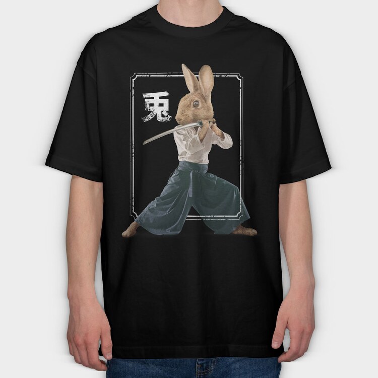 Rabbit Ninja, Tricou Oversize Barbati (Unisex)