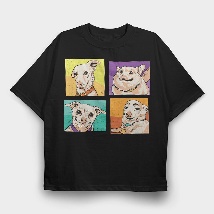 Meme Dogs, Tricou Oversize Barbati (Unisex)